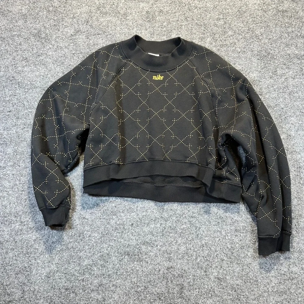 Nike Cropped Sweatshirt Women Medium‎ Black Stitched Glitter Diamond Streetwear